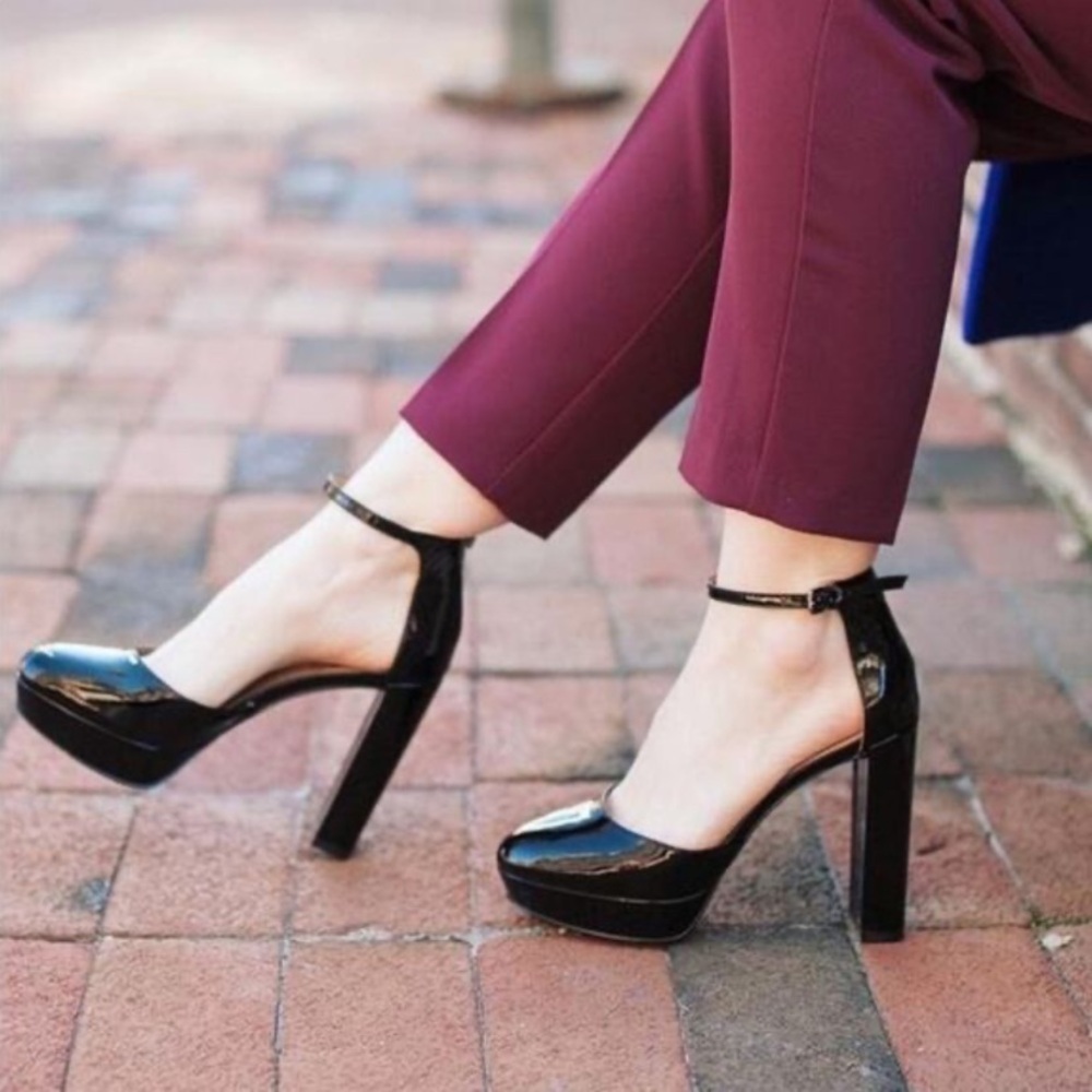 Express Closed Pointed Toe Platform Pumps High Heel Mary Jane Eggplant Size 9 - Picture 9 of 13